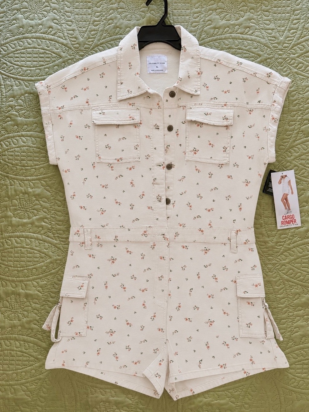 Celebrity Pink Cream Romper with Pink Floral Print